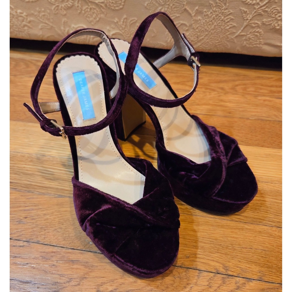 Draper James Paloma Plum Velvet Platform Block Heel Sandals Ankle Strap Sz 7.5 - Picture 2 of 12